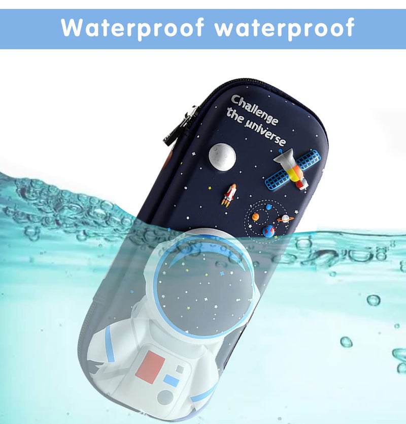 FEWOFJ 3D Space Rocket Pencil Case for Kids Boys, Waterproof Pencil Box with Compartments Pen Pouch (Dark Blue) - Image 2